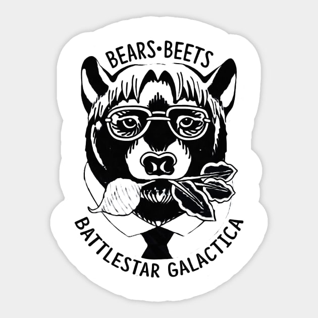 Dwight Schrute Bears Beets and Battlestar Galactica Sticker by truefriend